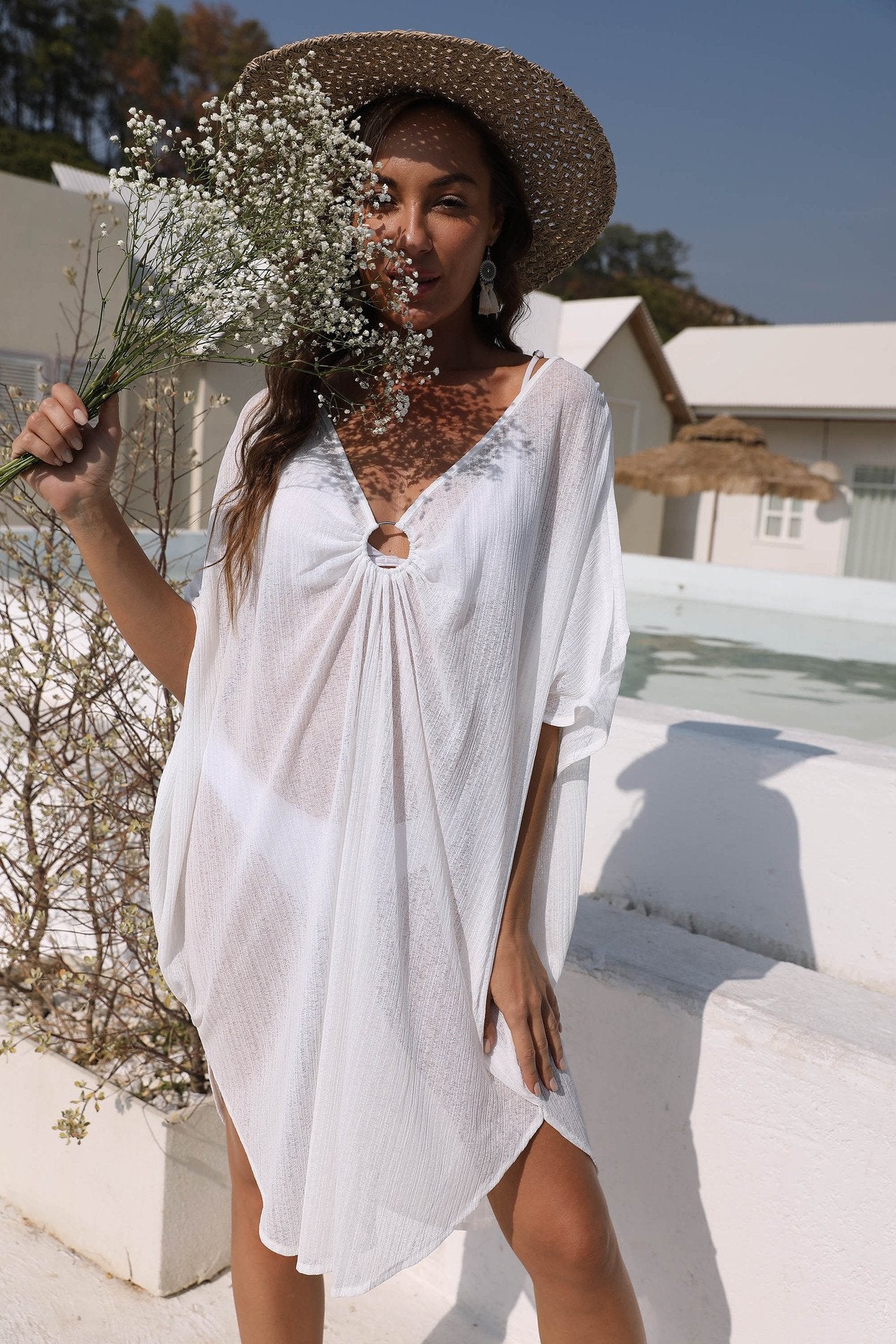Summer Beach Loose White Cover Ups-STYLEGOING