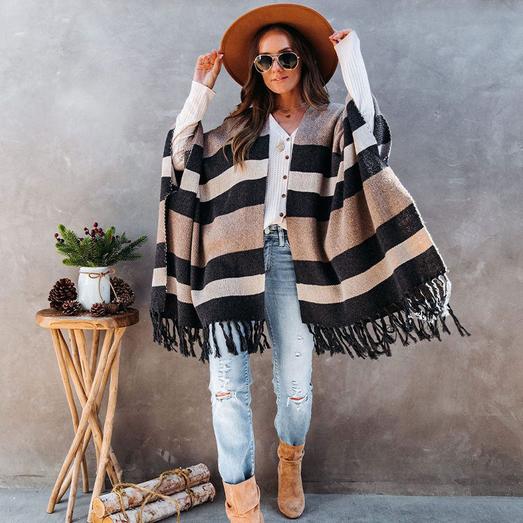 Women Plus Sizes Tassels Knitting Capes