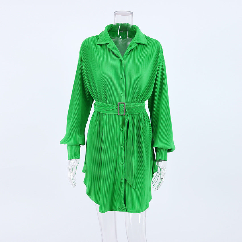 Green Spring Long Sleeves Women Shirts Dresses