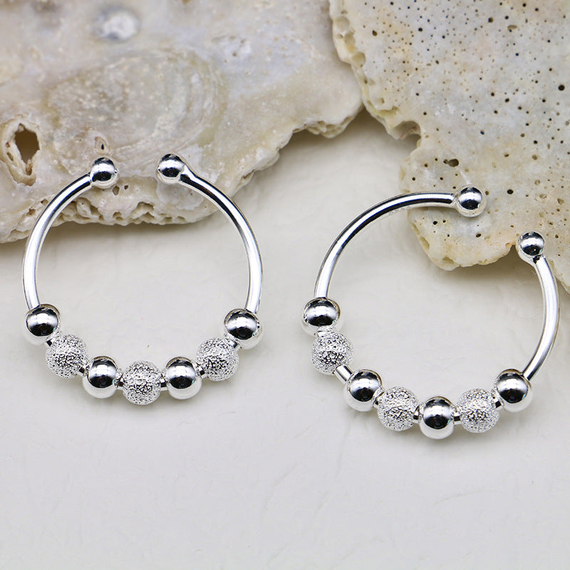String Beads Design Rotatable Silver Rings for Women
