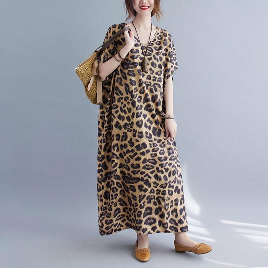 Plus Sizes Women Leopard Short Sleeve Cozy Dresses