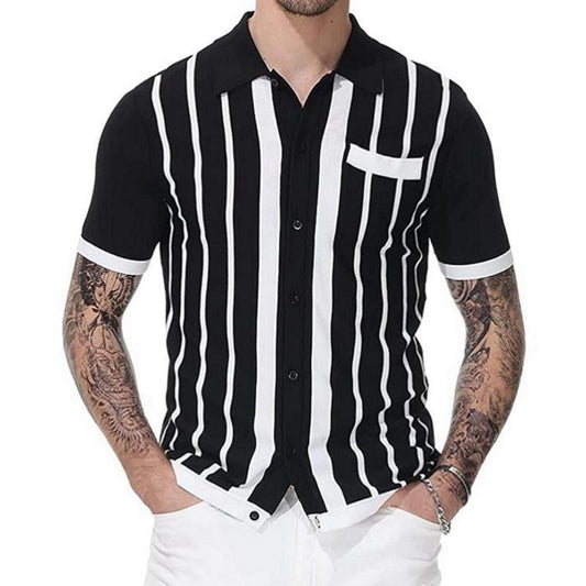 White&black Striped Business Polo T Shirts for Men