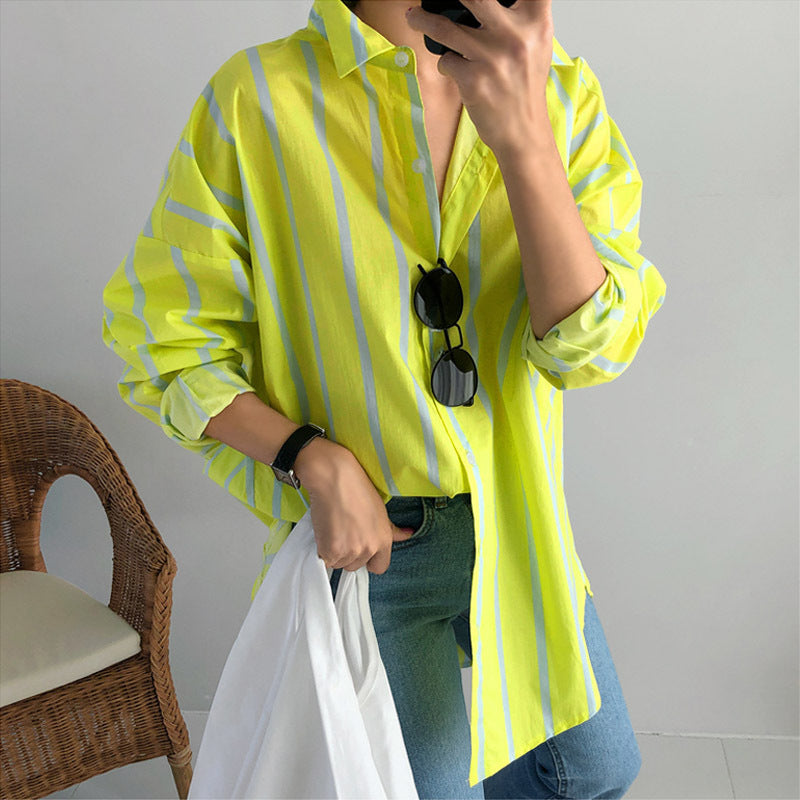 Casual Yellow Striped Long Sleeves Shirts