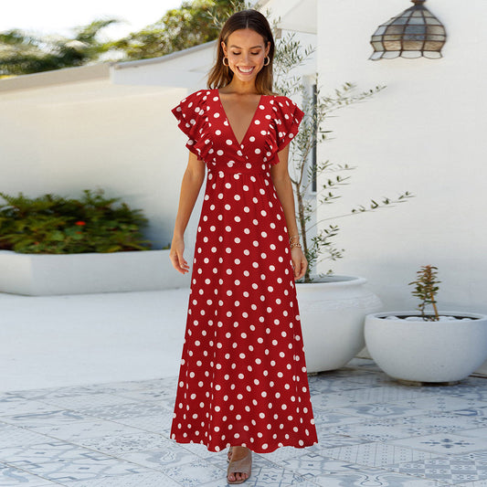 Summer Sexy Dot Print Long Summer Beach Dresses