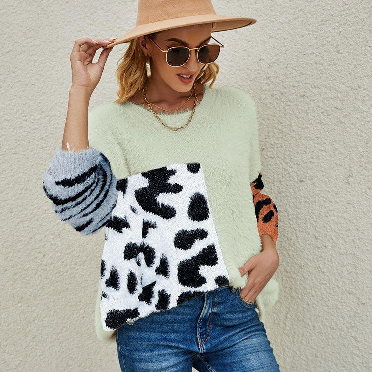 Casual Leopard Designed Long Sleeves Knitted Sweaters