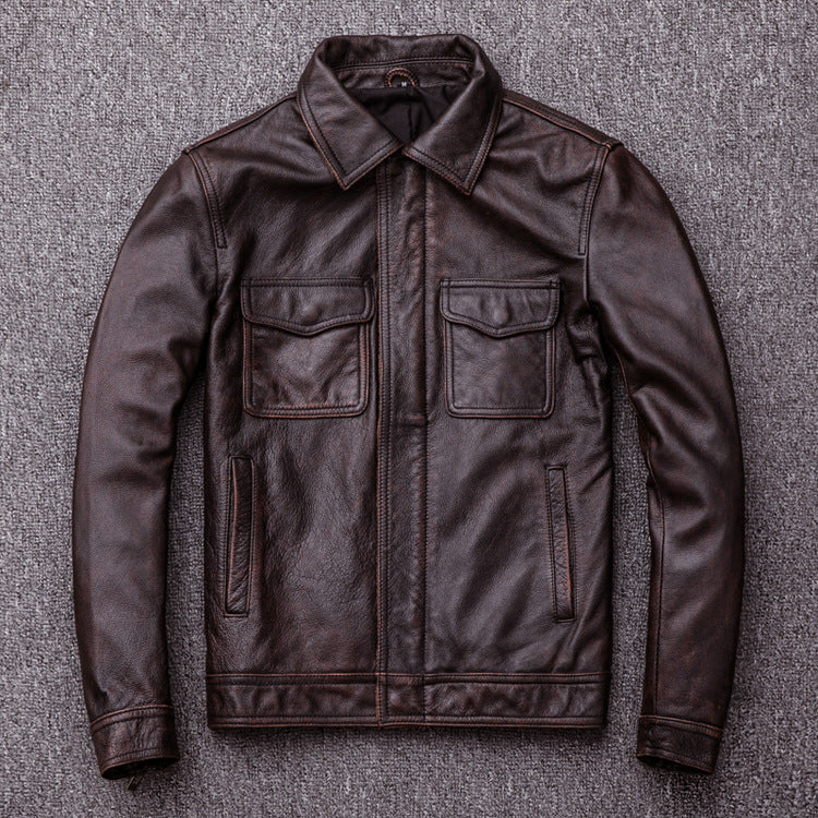 Vintage Motorcycle Cowhide Leather Jackets for Men