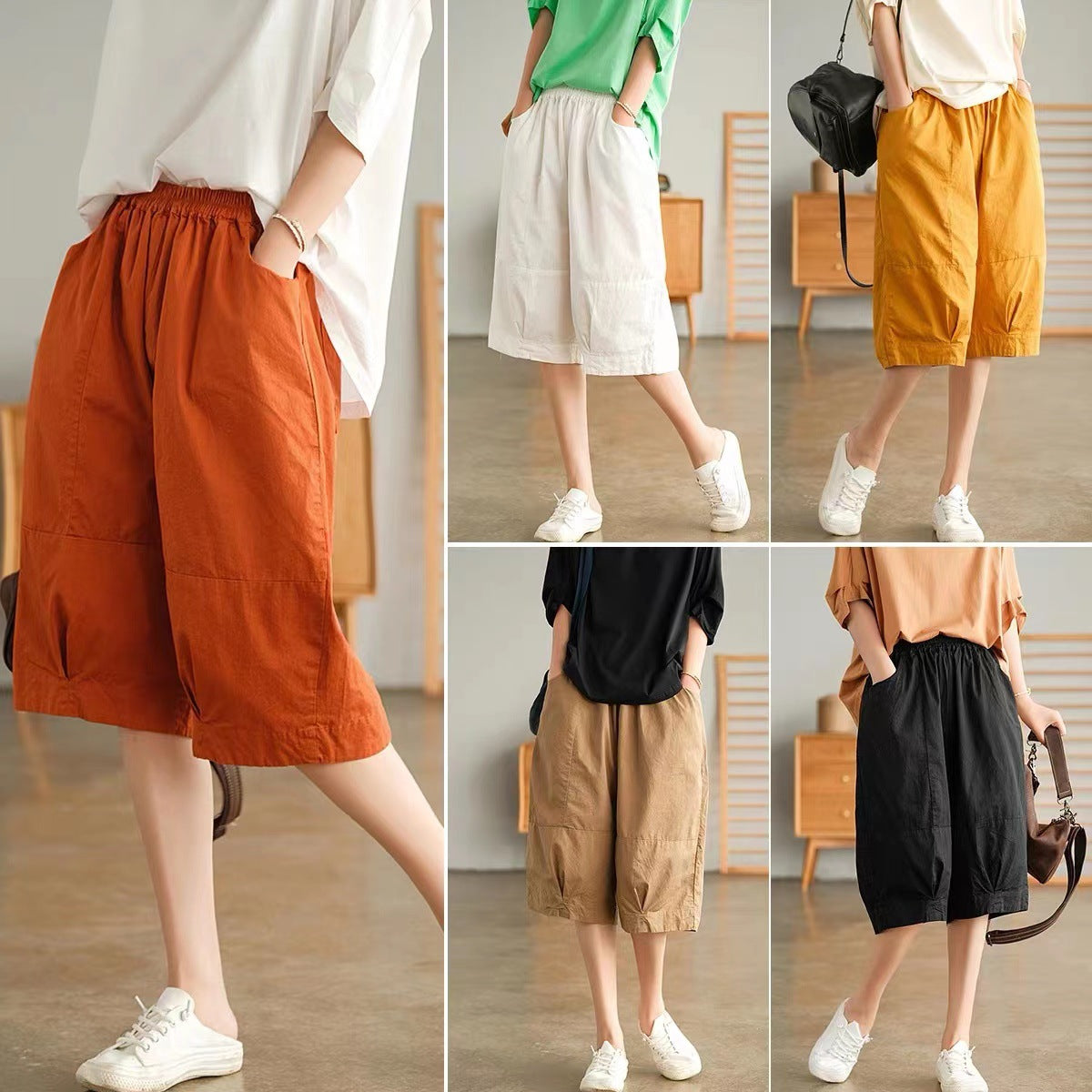 Summer Cotton Linen Summer Women Half Pants