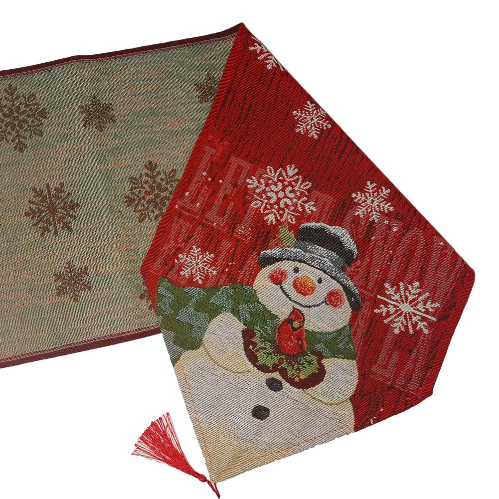 Christmas Snowman Linen Embroidery Table Runner