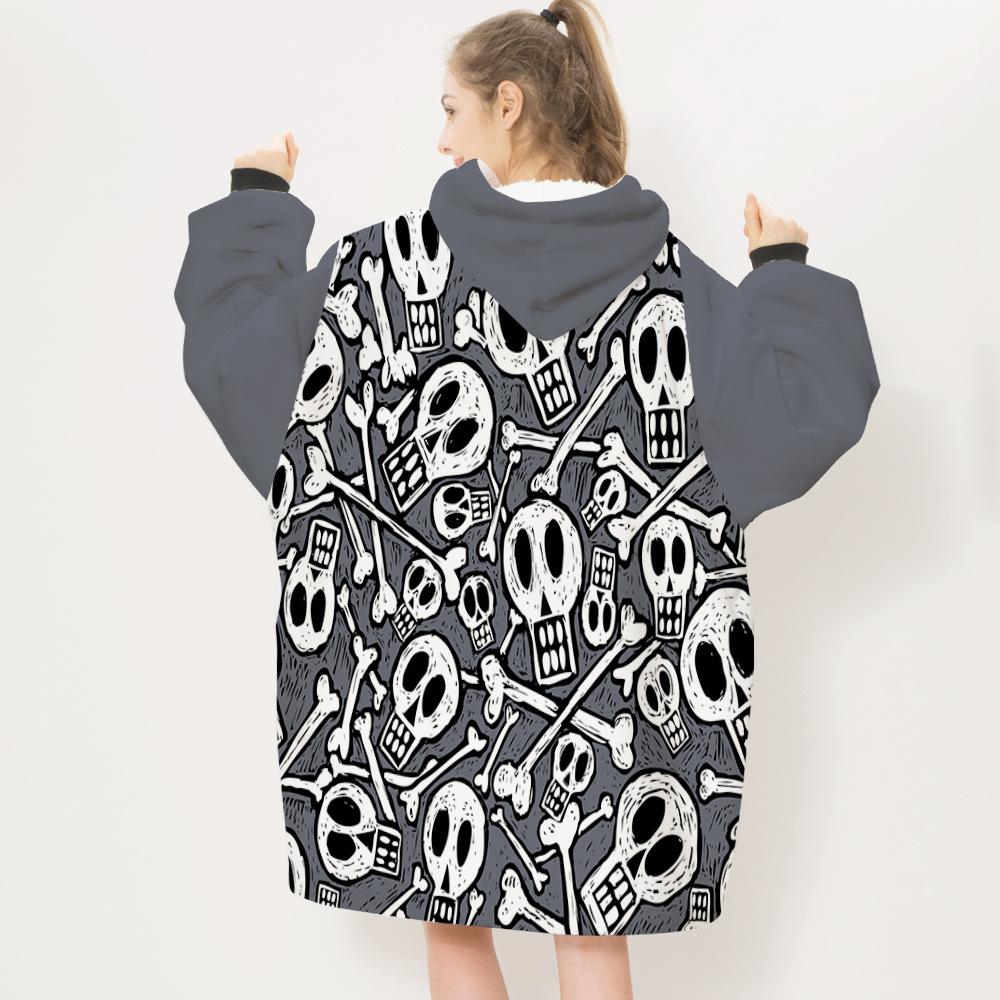 Unisex Skull Print Lazy Person Wearable Blanket-Skull-3-Adult-Free Shipping at meselling99
