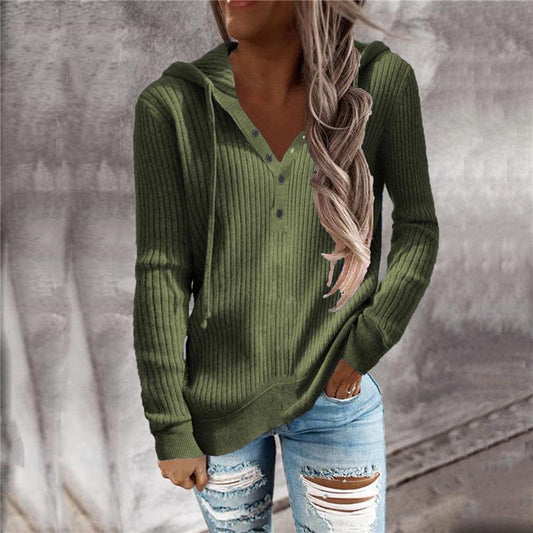 Women Casual Knitting  V Neck Hoodies Sweaters