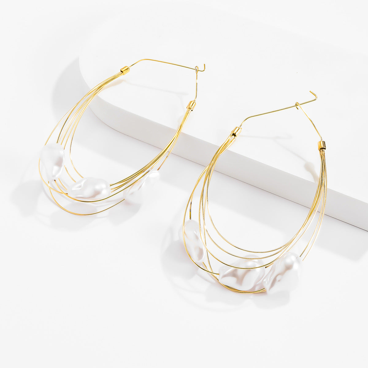 Fashion Baroque Pearl Geometry Shape Women Hoop Earrings