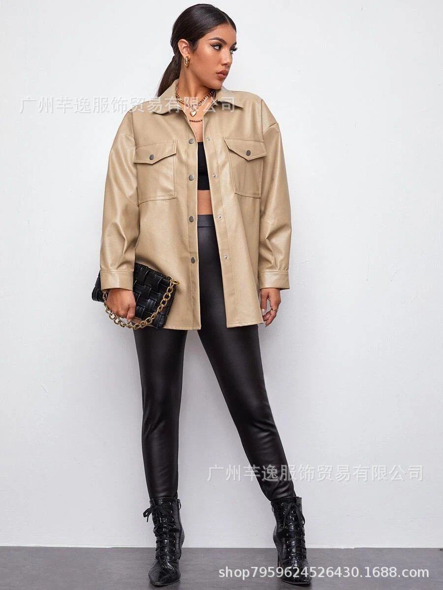 Leisure Women Long Sleeves PU Autumn Overcoat