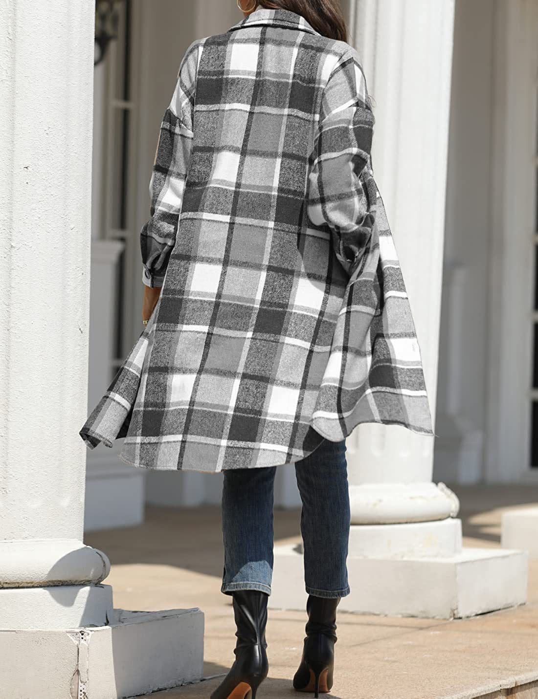 Casual Women Plaid Woolen Long Shirts