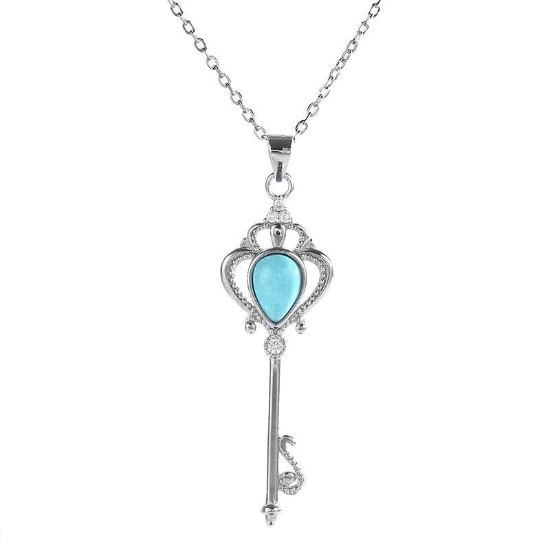 Valentine Sterling Silver Turquoise Key Shaped Necklace for Women