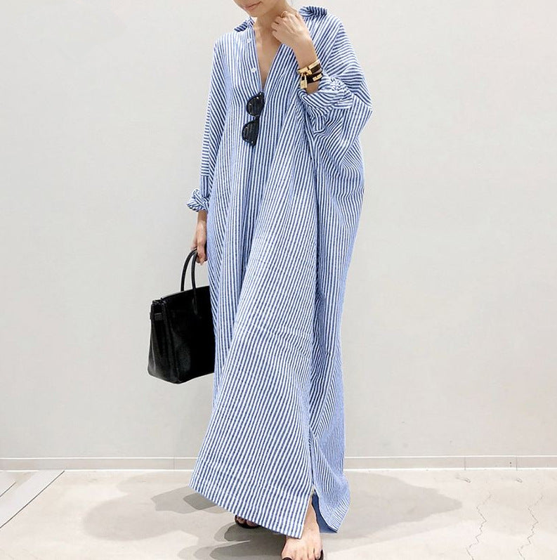 Casual Striped Plus Sizes Irregular Women Long Cozy Dresses