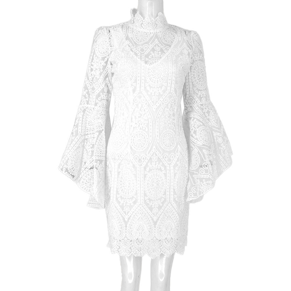White Lace Trumpet Sleeves Women Party Dresses – STYLEGOING
