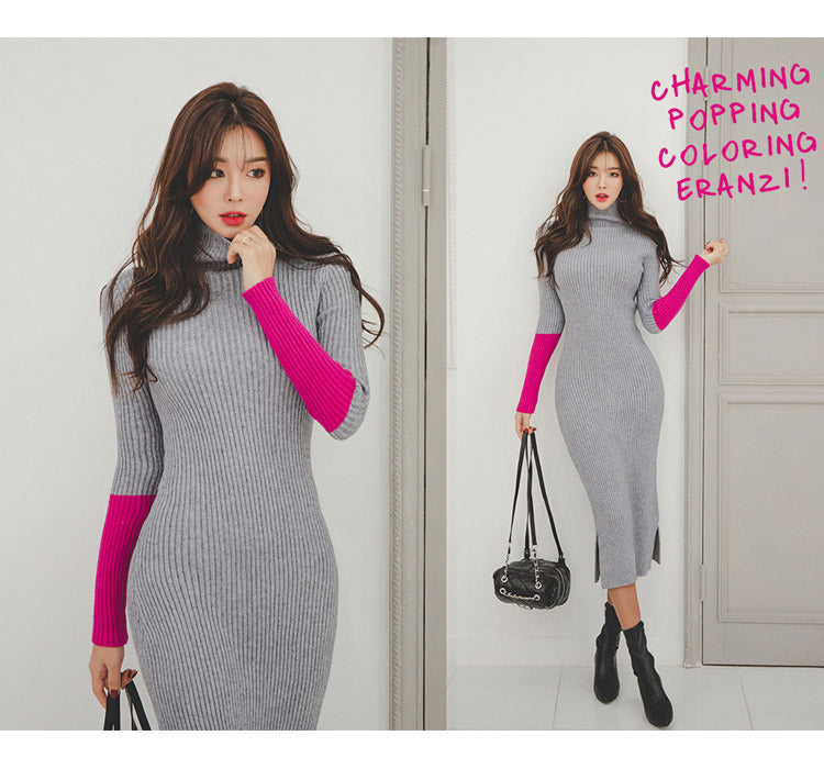 Sexy High Neck Knitted Elastic Long Dresses
