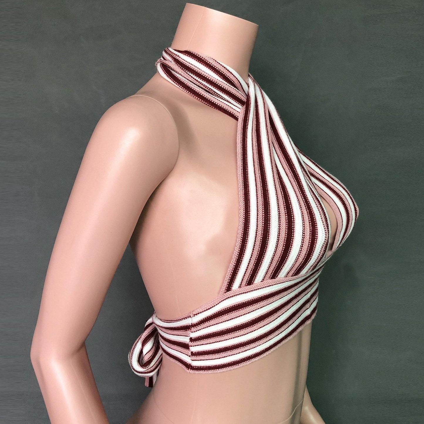 Striped Deep V-Neck Backless Women Tops-STYLEGOING