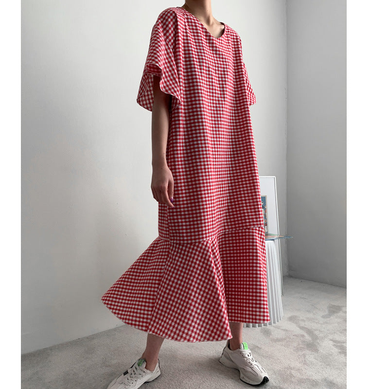 Vintage Summer Plaid Women Long Dresses