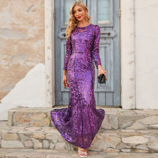 Elegant Round Neck Long Evening Dresses