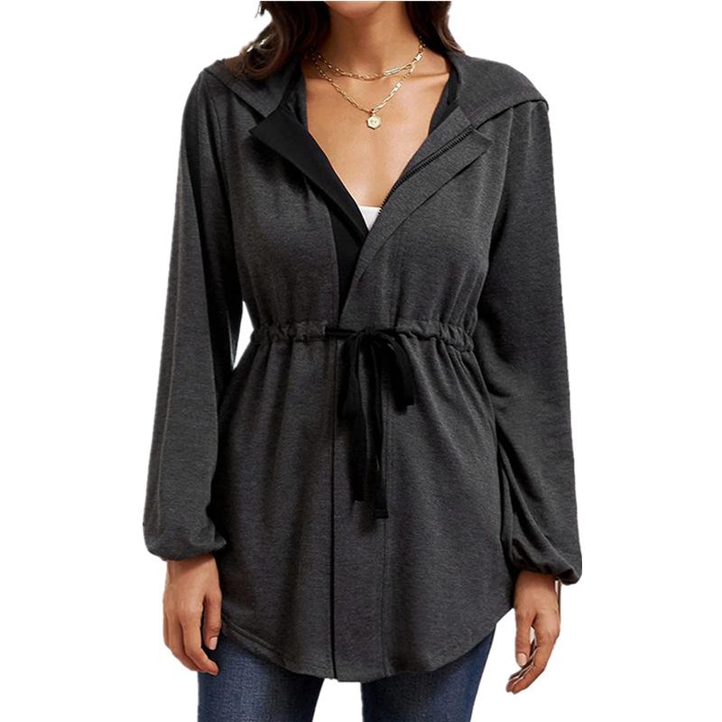 Casual Zipper Slim Waist Women Hoody Coat-Dark Gray-S-Free Shipping at meselling99