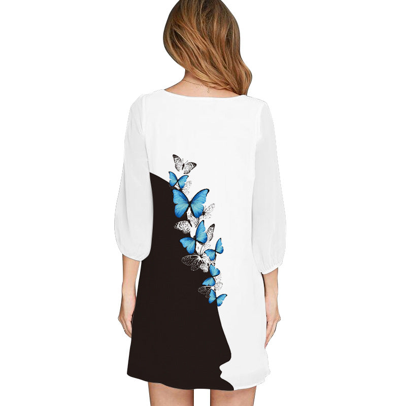 Summer Chiffon V Neck Butterfly Design Casual Dresses
