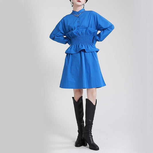 Women Ruffled Slim Waist Long Sleeves Fall Dresses