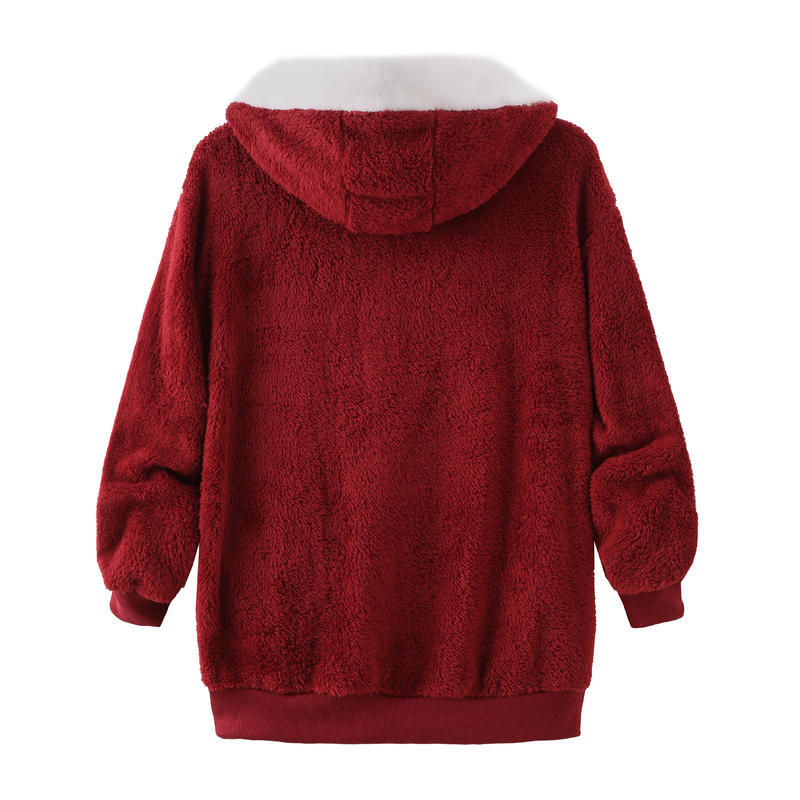 Casual Velvet Zipper Hoodies Tops for Winter