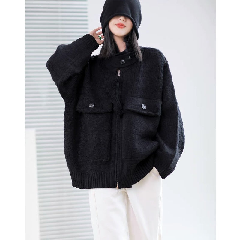 Women Zipper Knitting Cardigan Sweater Coats