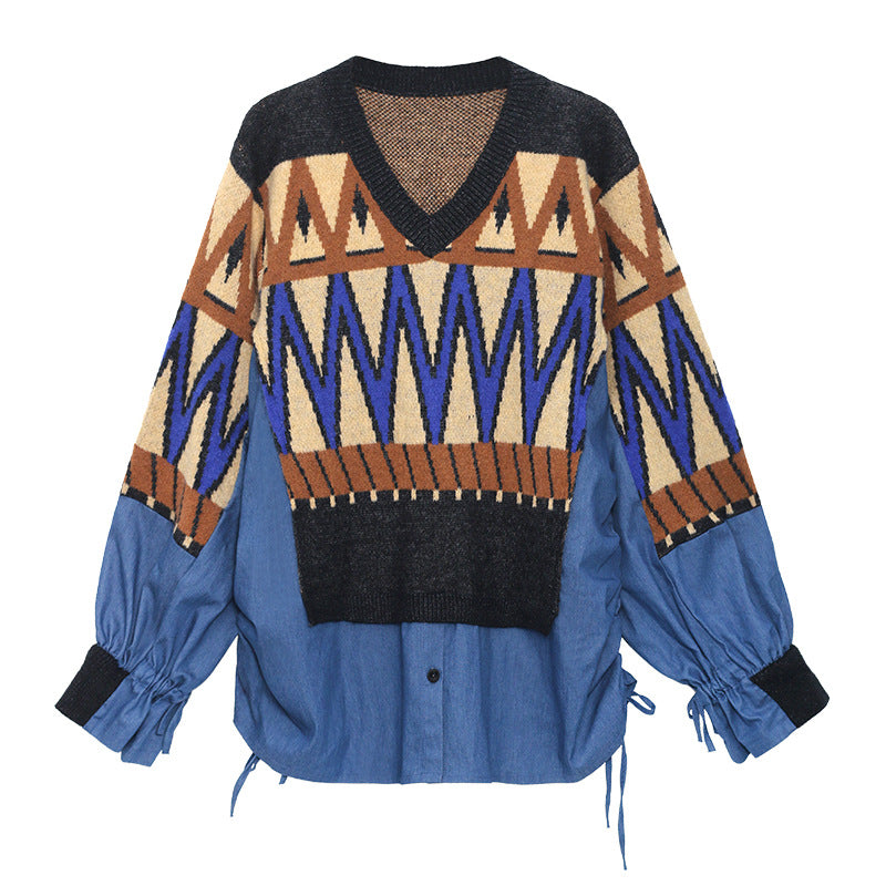 Women Casual Designed Knitted Denim Top Sweaters