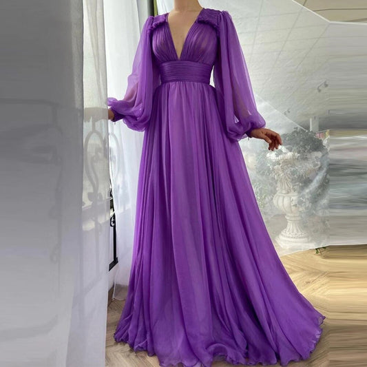 Elegant Purple Long Sleeves Party Dresses for Women