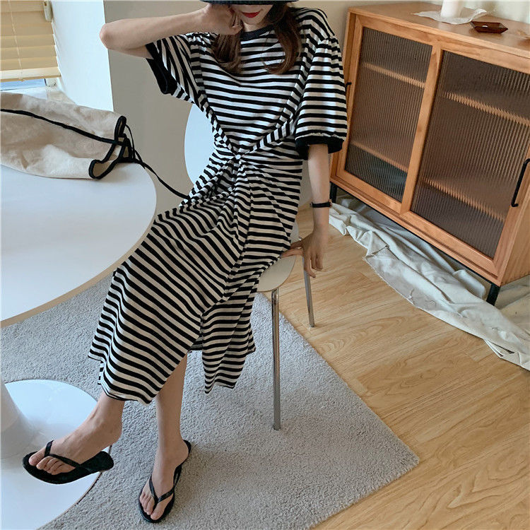 Designed Striped Summer Plus Sizes T Shirts Dresses