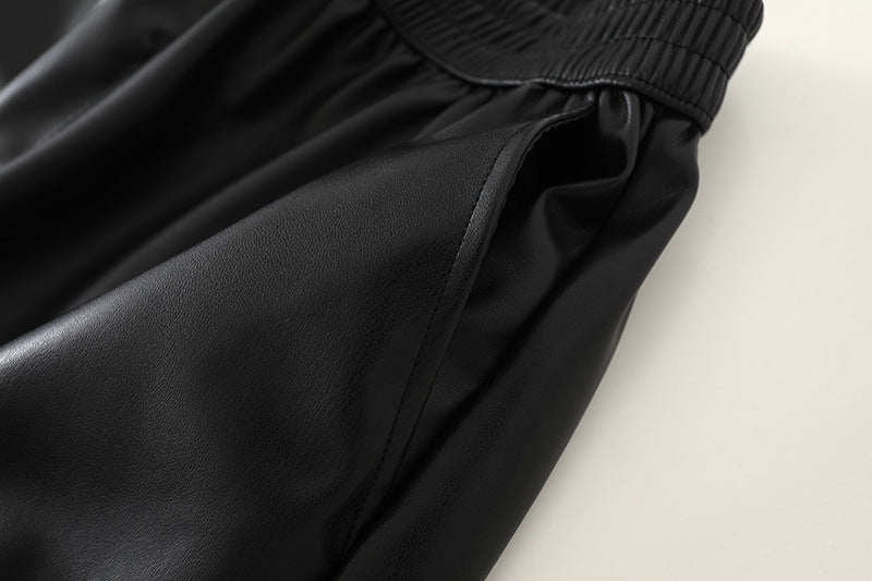 Black Pu Leather High Waist Shorts for Women