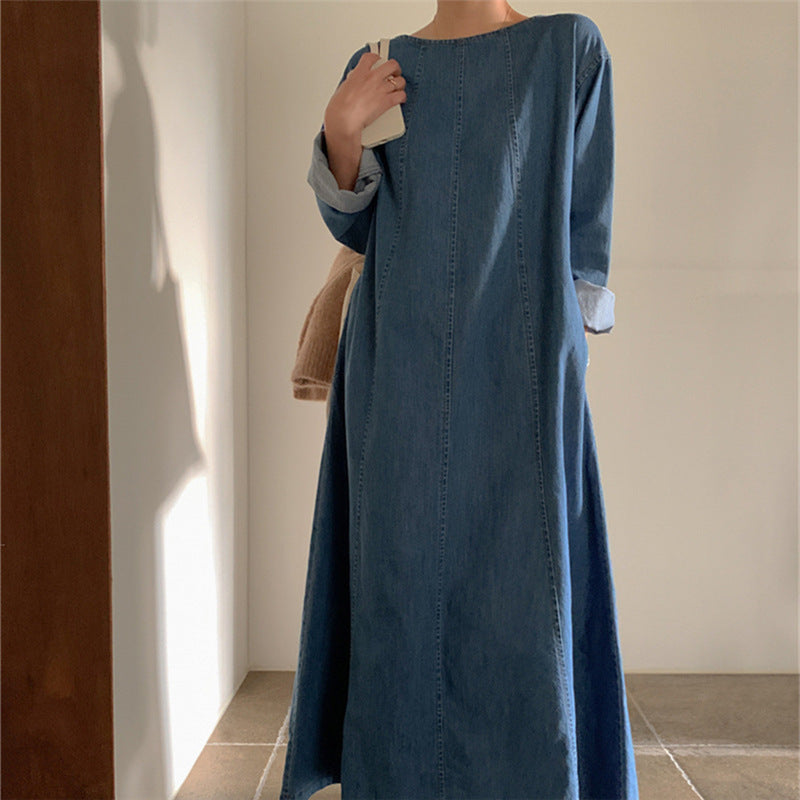 Casual Simple Design Denim Long Cozy Dresses