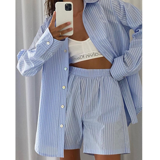 Fashion Leisure Summer Striped Two Pieces Suits