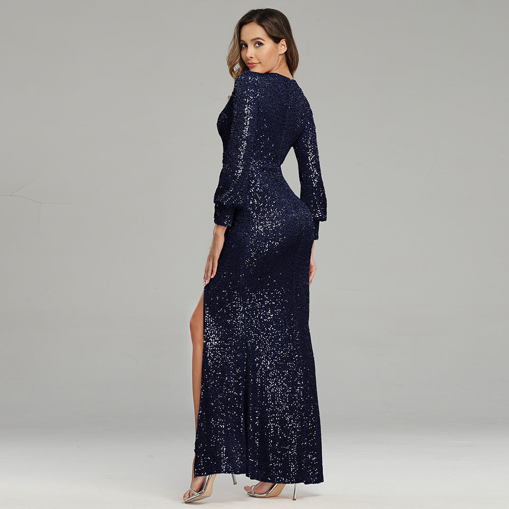 Sexy Split Front Sequined Evening Party Dresses