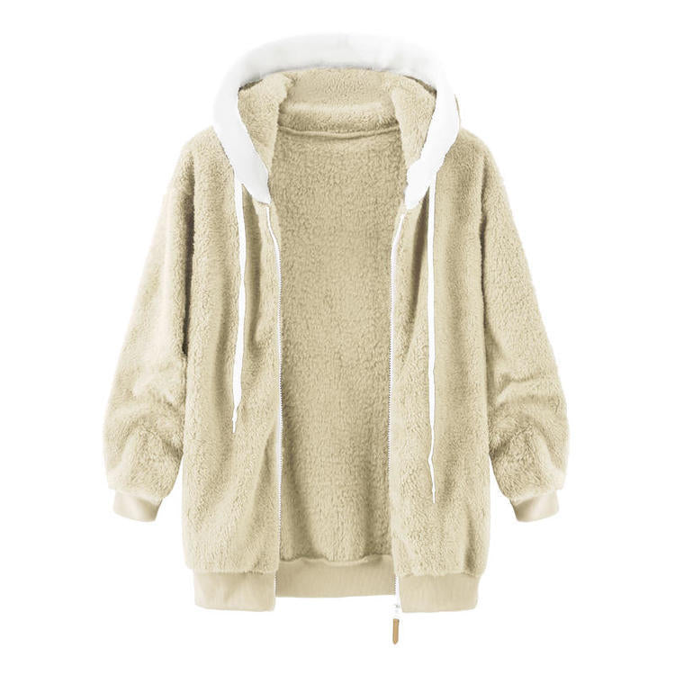 Casual Velvet Zipper Hoodies Tops for Winter