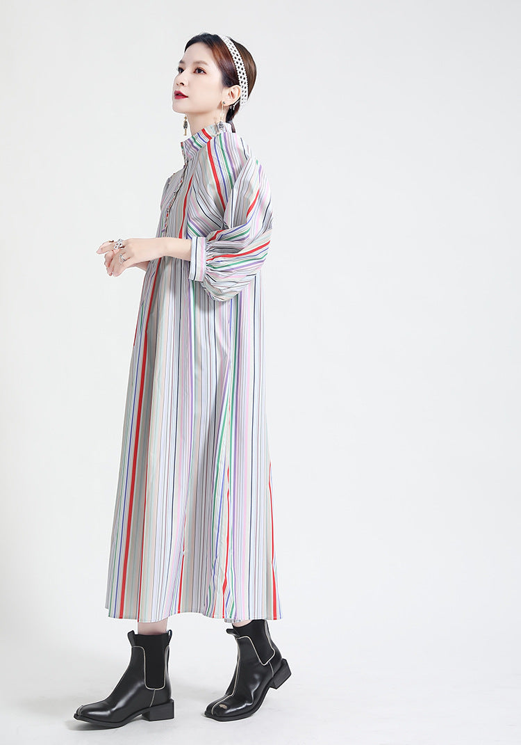 Vintage Rainbow Designed Women Fall Dresses