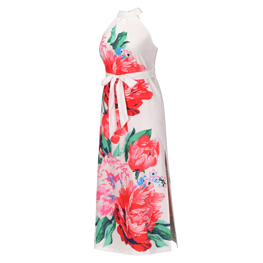 Summer Floral Print Sleeveless Long Beach Dresses