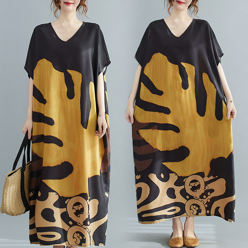 Vintage Leaf Print Summer Long Cozy Dresses