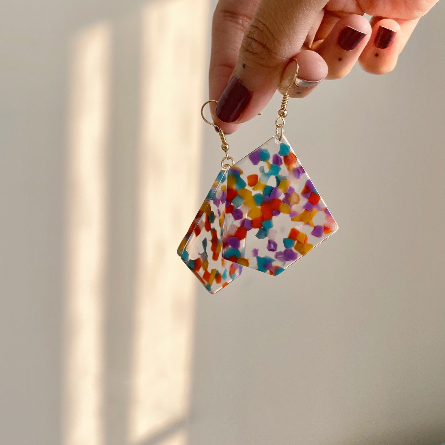 Vintage Irregular Colorful Square Candy Designed Women Earrings