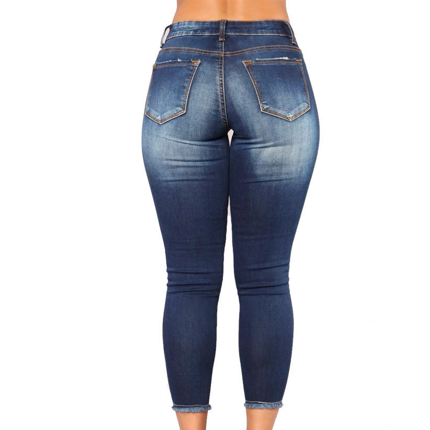 Leisure High Waist Broken Hole Women Denim Jeans