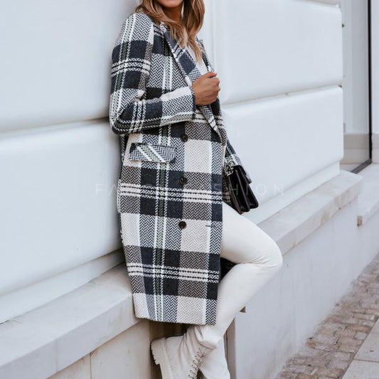 Fashion Women Plaid Woolen Overcoat for Winter--Free Shipping at meselling99