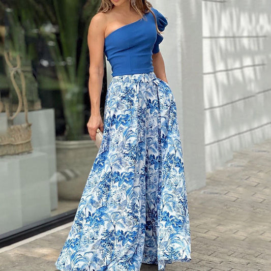 Sexy One Shoulder Tank Top & Wide Leg Pants Summer Women Outfits