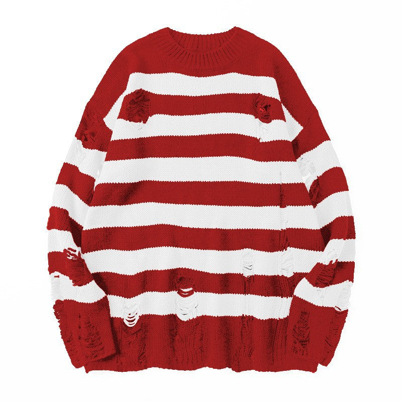 Casual Broken Holes Striped Knitting Sweaters for Couple