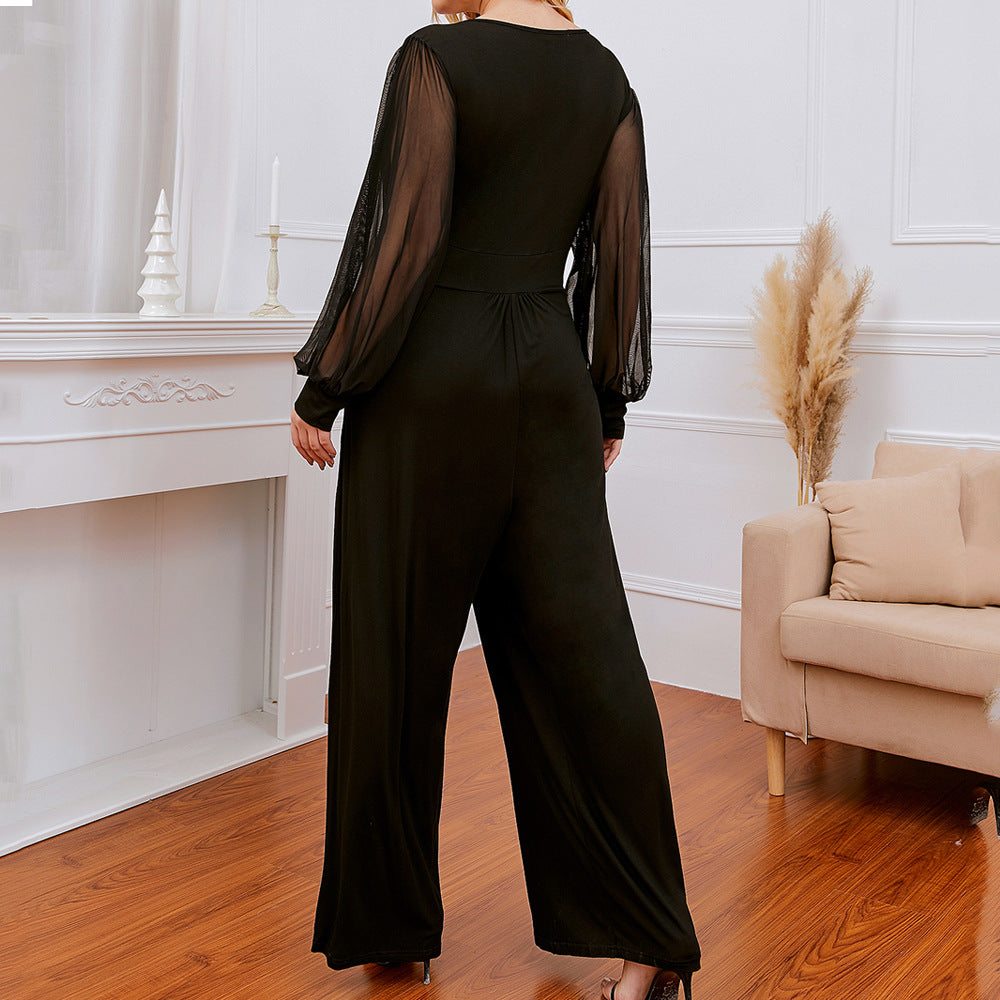 Black Casual Lace Decoration Plus Sizes Jumpsuits for Women