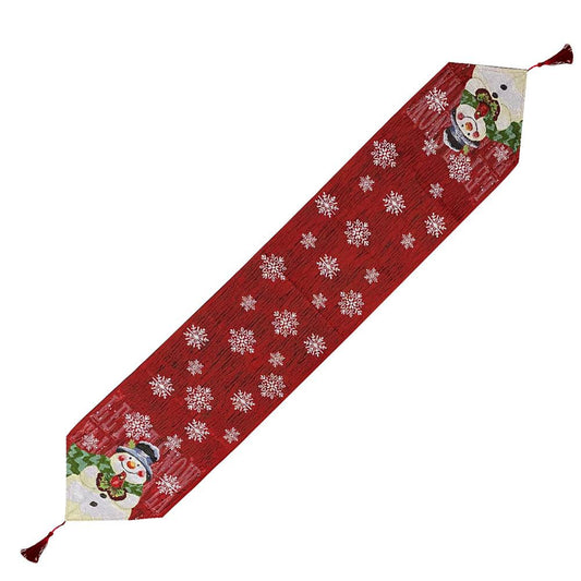 Christmas Snowman Linen Embroidery Table Runner