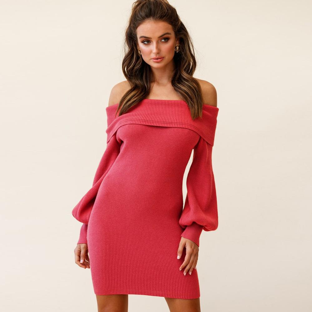 Sexy Women Knitting Bodycon Off The Shoulder Dresses-STYLEGOING