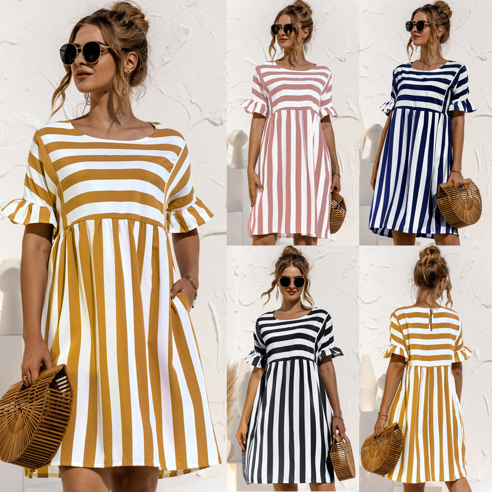 Casual Striped Short Sleeves Summer Daily Dresses