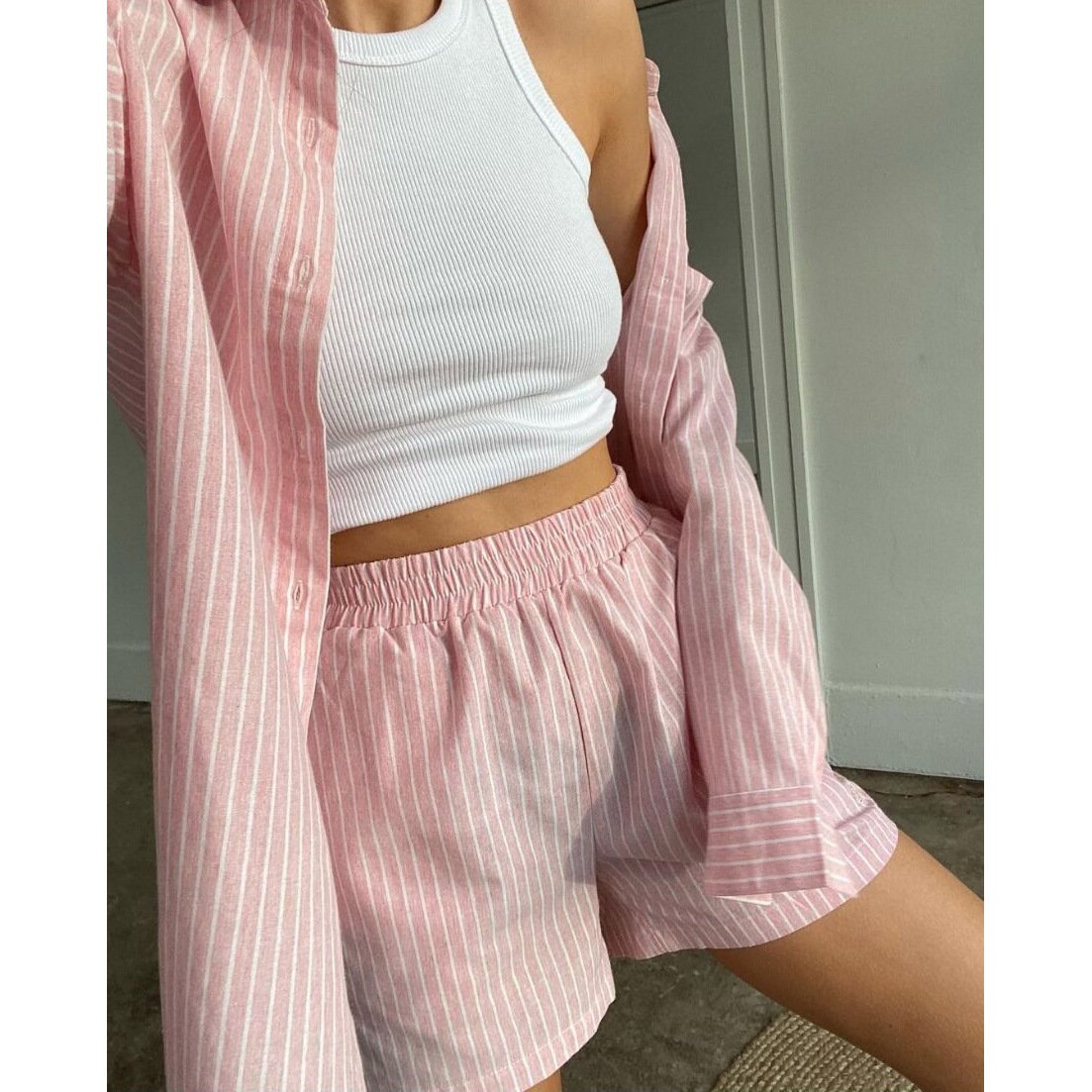 Fashion Leisure Summer Striped Two Pieces Suits